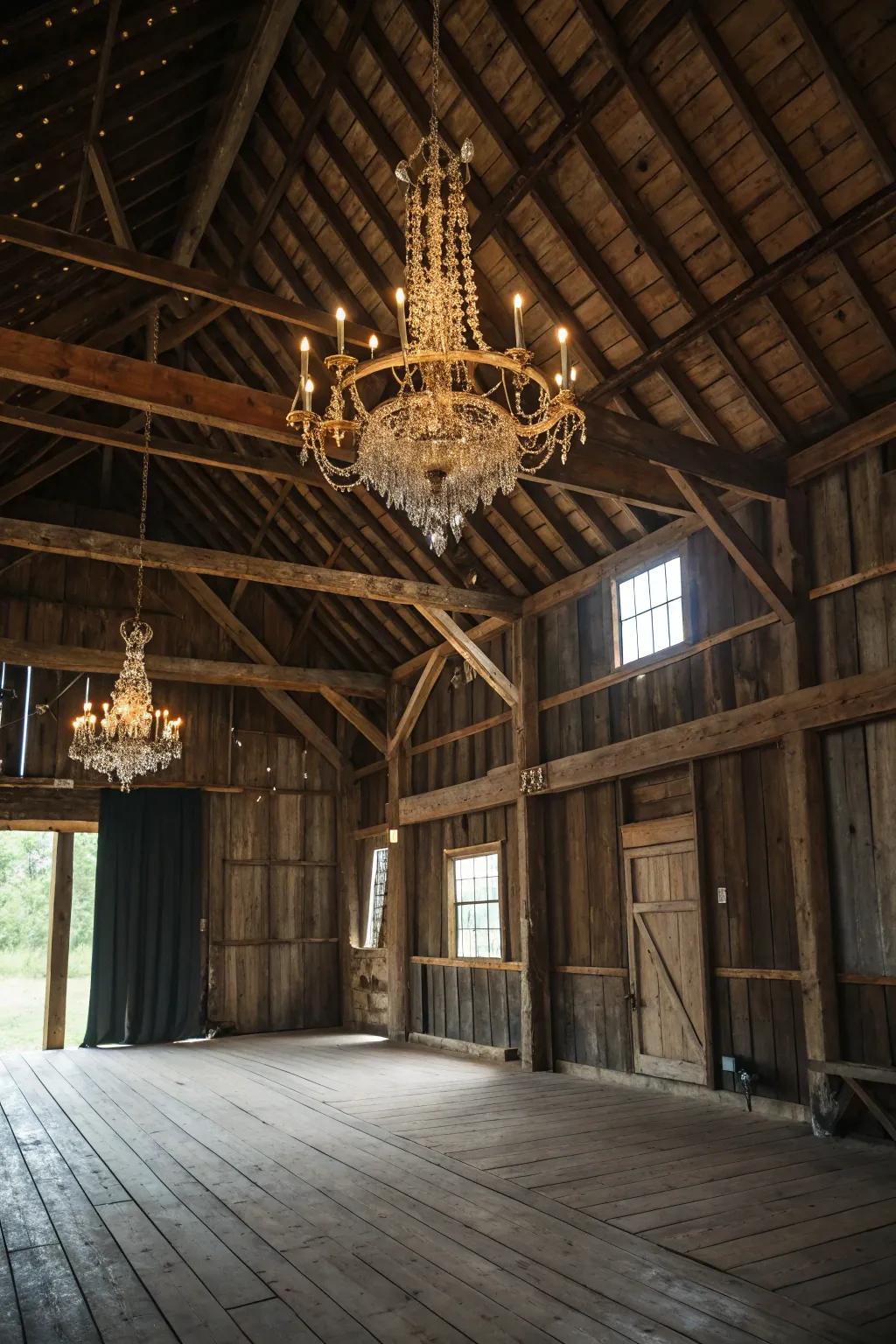 Pendants introduce refinement to countryside barn environments.