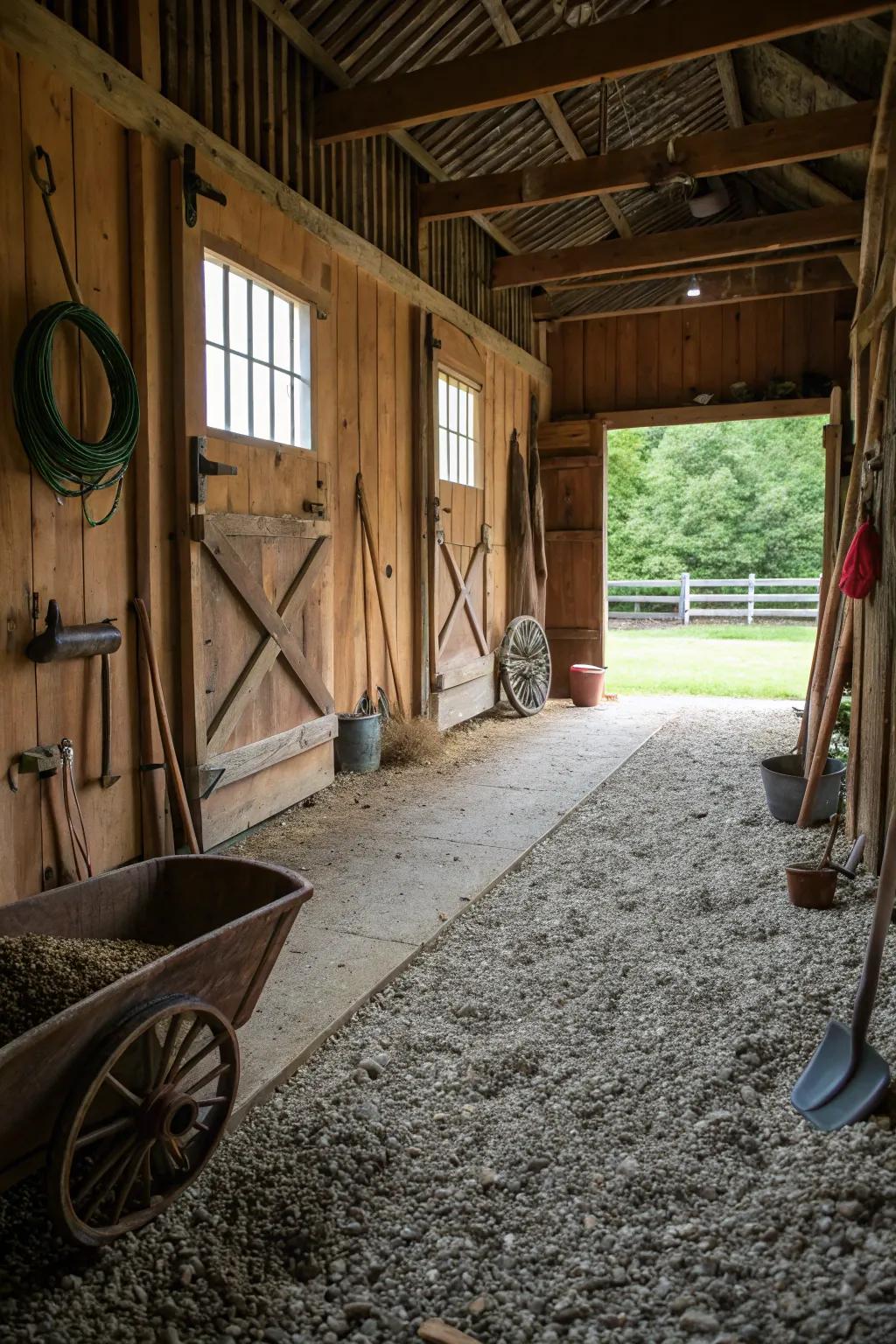 Crushed rock flooring provides a natural appearance with excellent drainage.