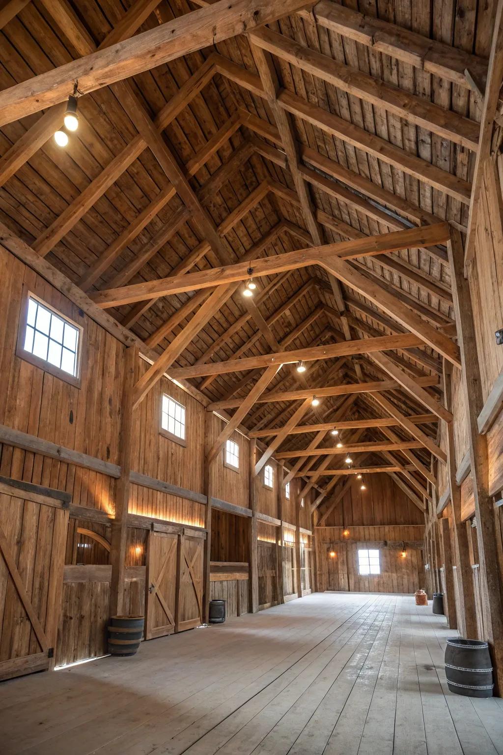 Uncovered wood beams adding a rustic elegance to the interior.