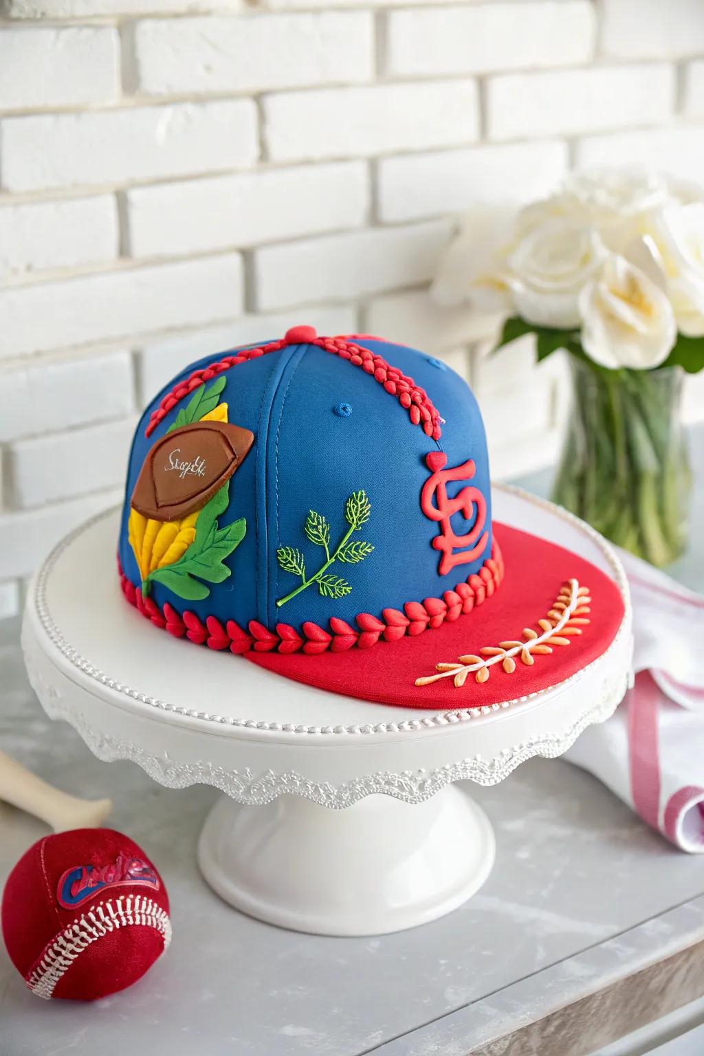 A distinctive baseball cap cake that&rsquo;s a definite showstopper.