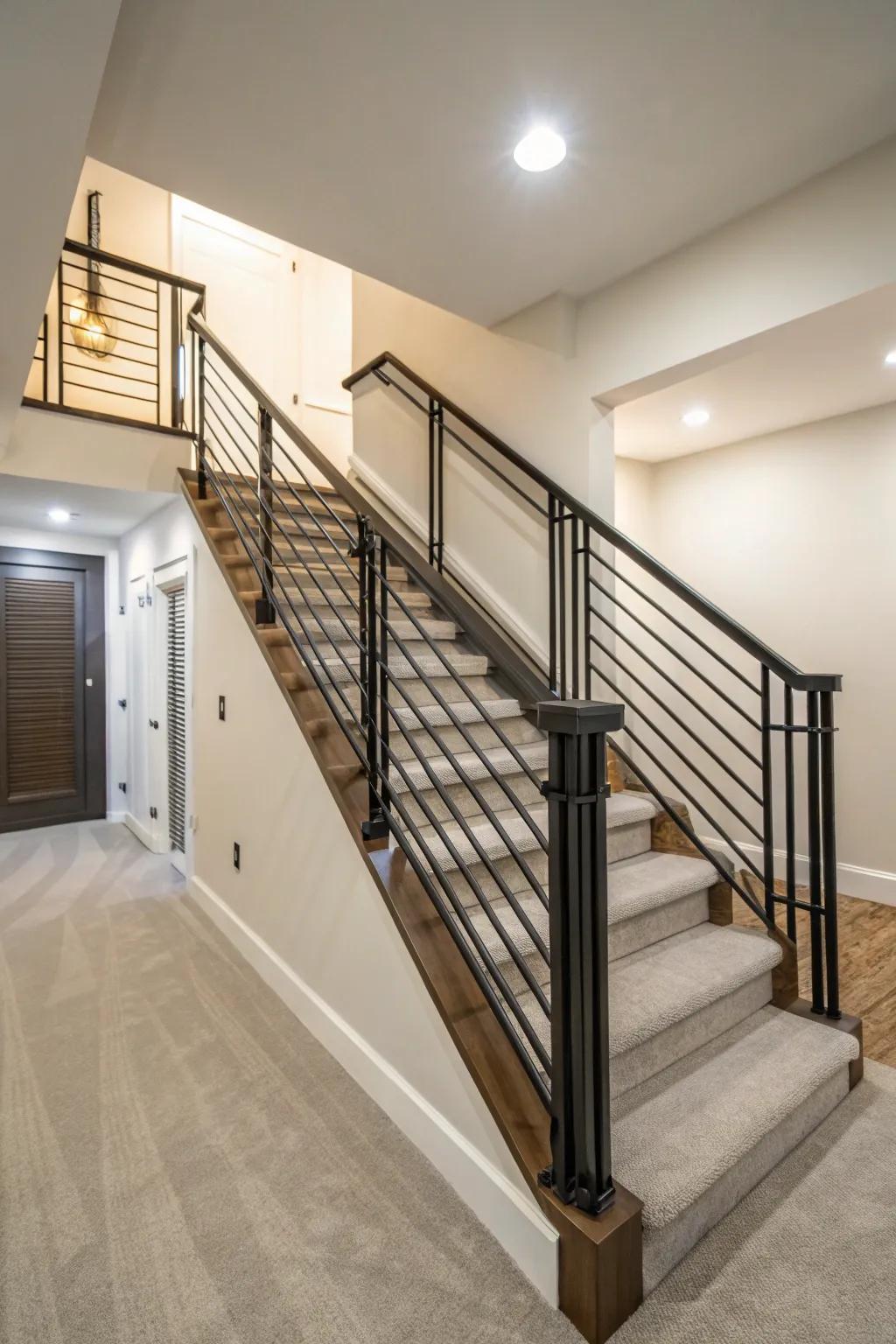 Open bannisters uphold sight lines and elevate modern aesthetics.