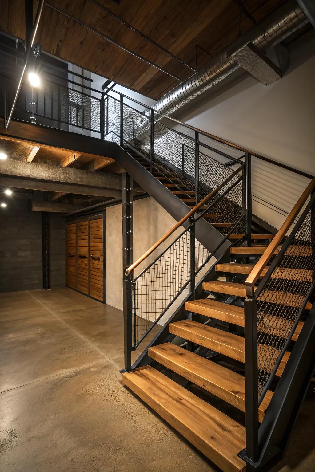 An ideal fusion of wood and metal resulting in a contemporary staircase design.