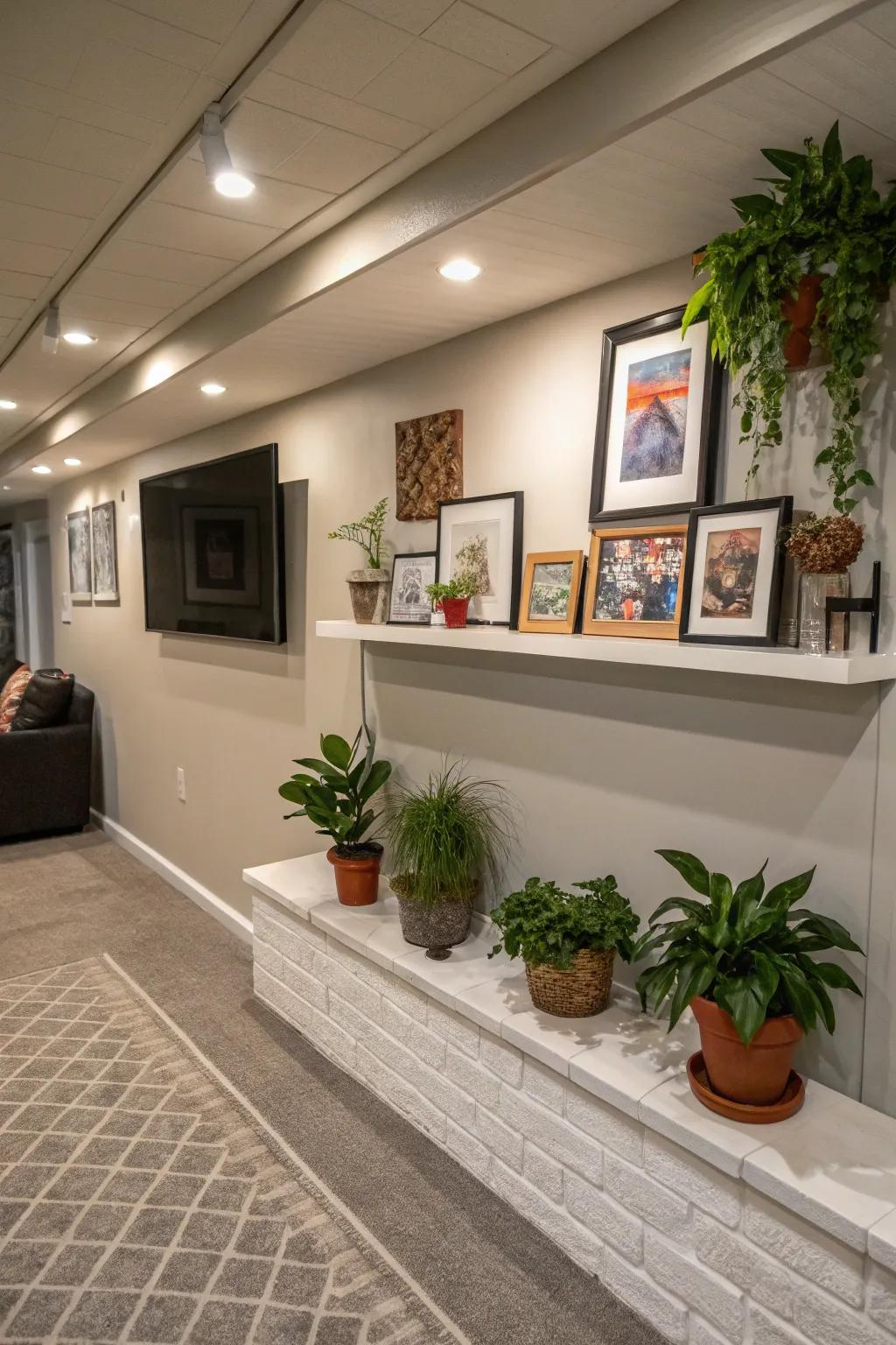 Shelves give style and practicality.