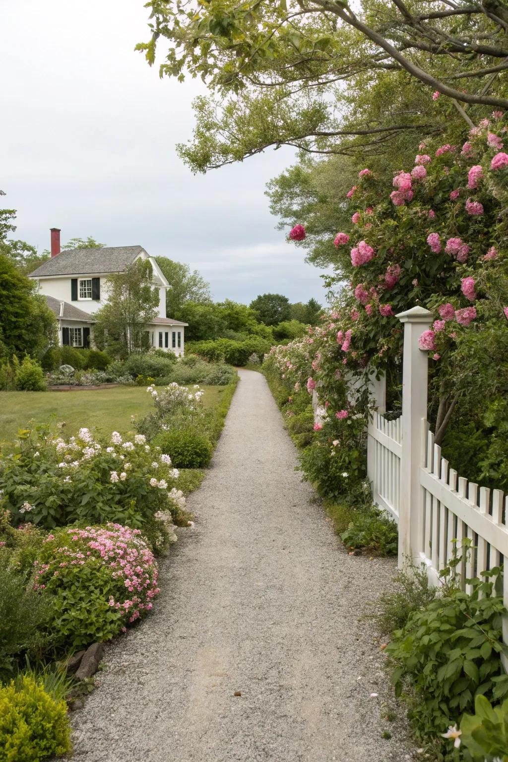 A gravel walkway provides safe passage through the garden.