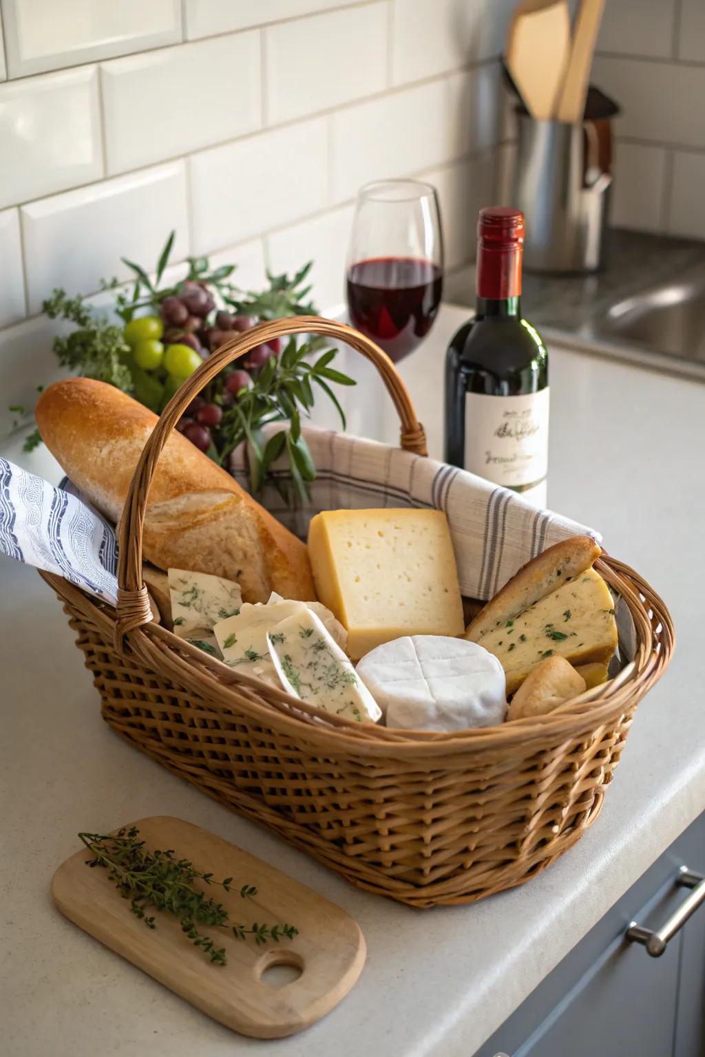 Delight the culinary enthusiast with a gourmet kitchen basket.