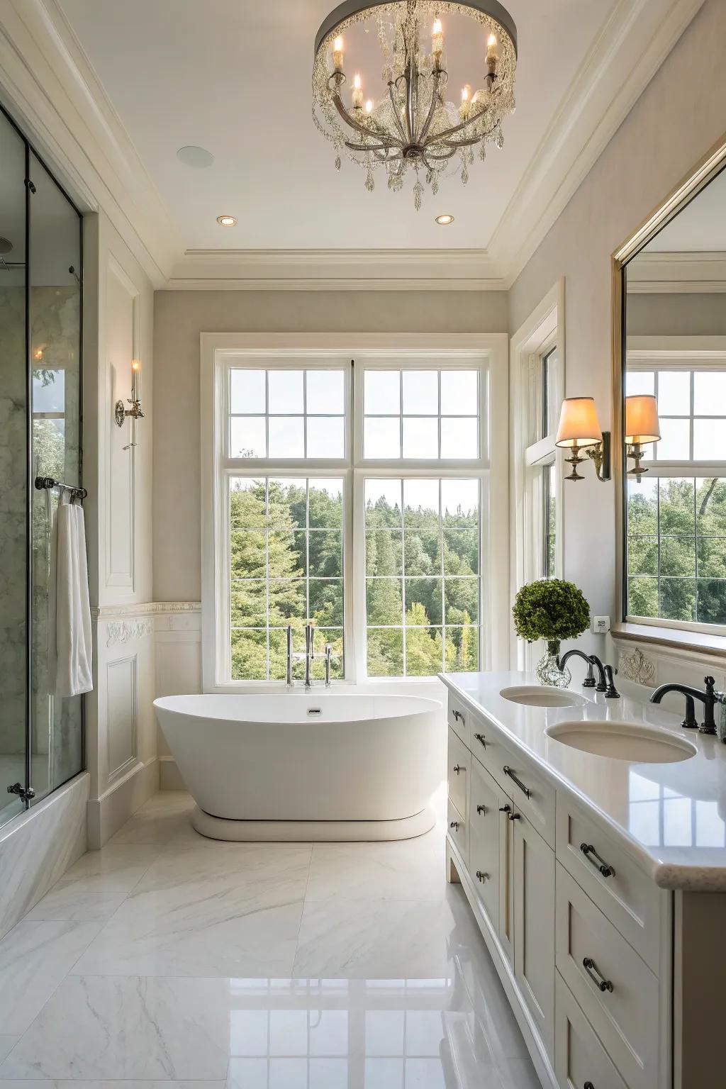 A radiant and airy bathroom where natural light accentuates the modern fixtures and fittings.