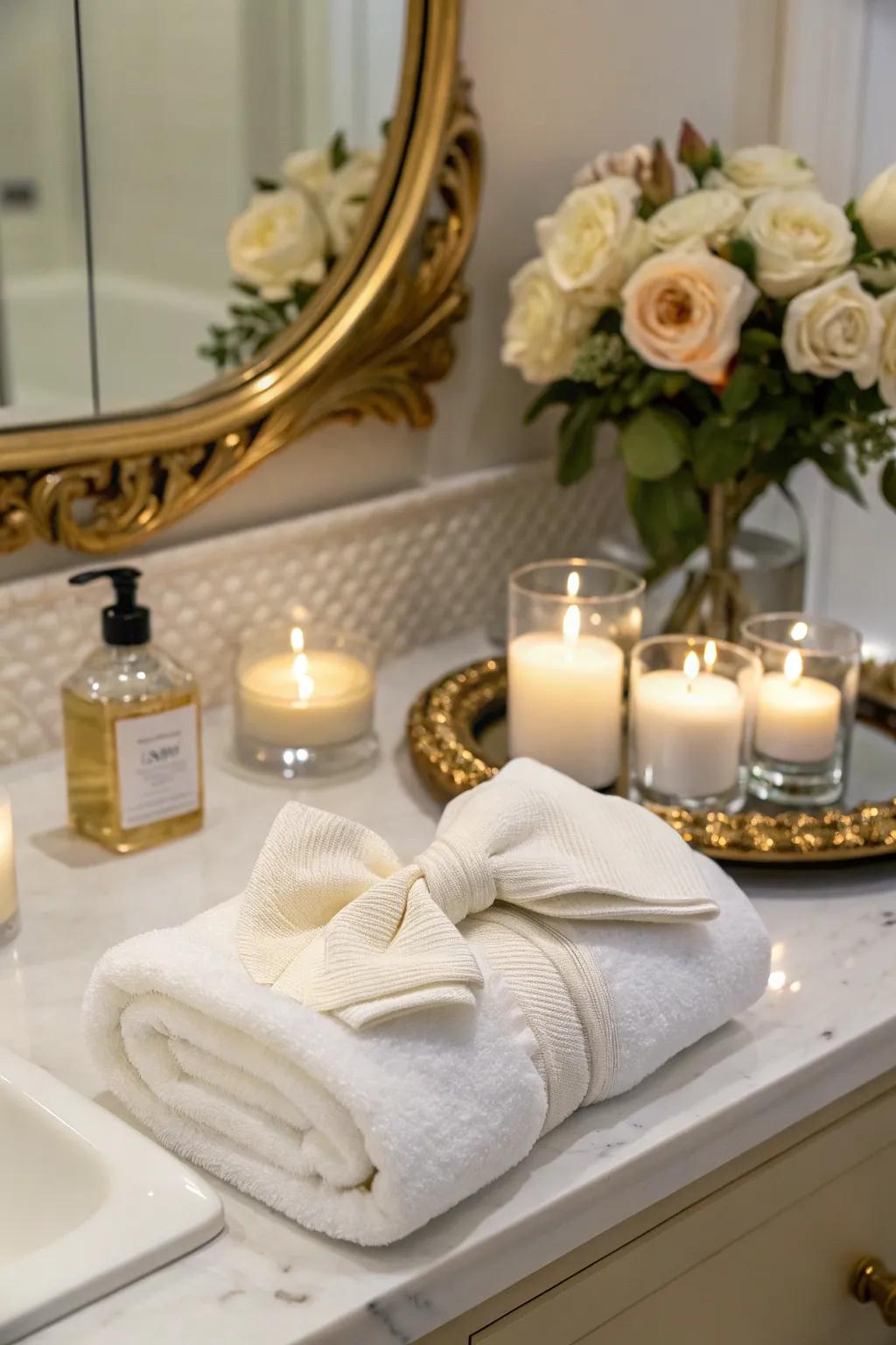 Add charm with a simple bow-tie towel fold.