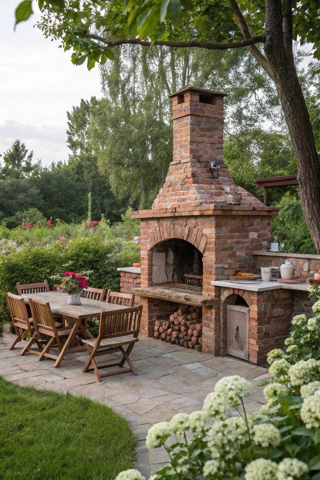 Embrace the classic charm of a brick and stone cook station.
