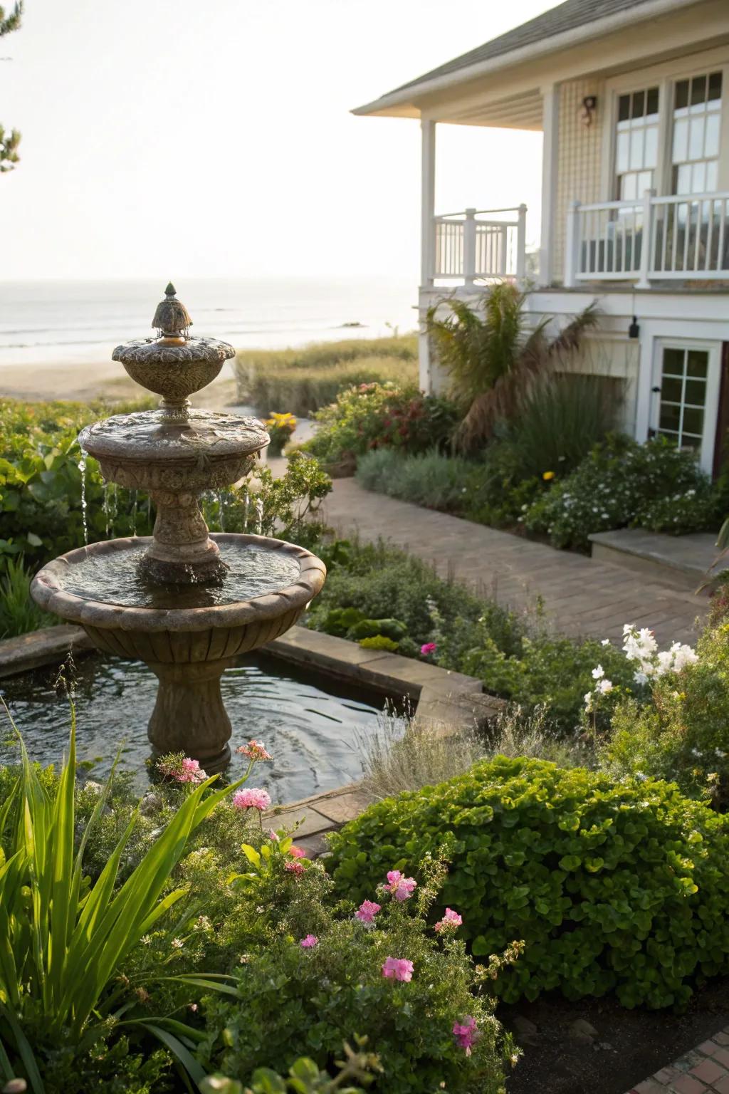 A trickling water element adding peace to the garden.