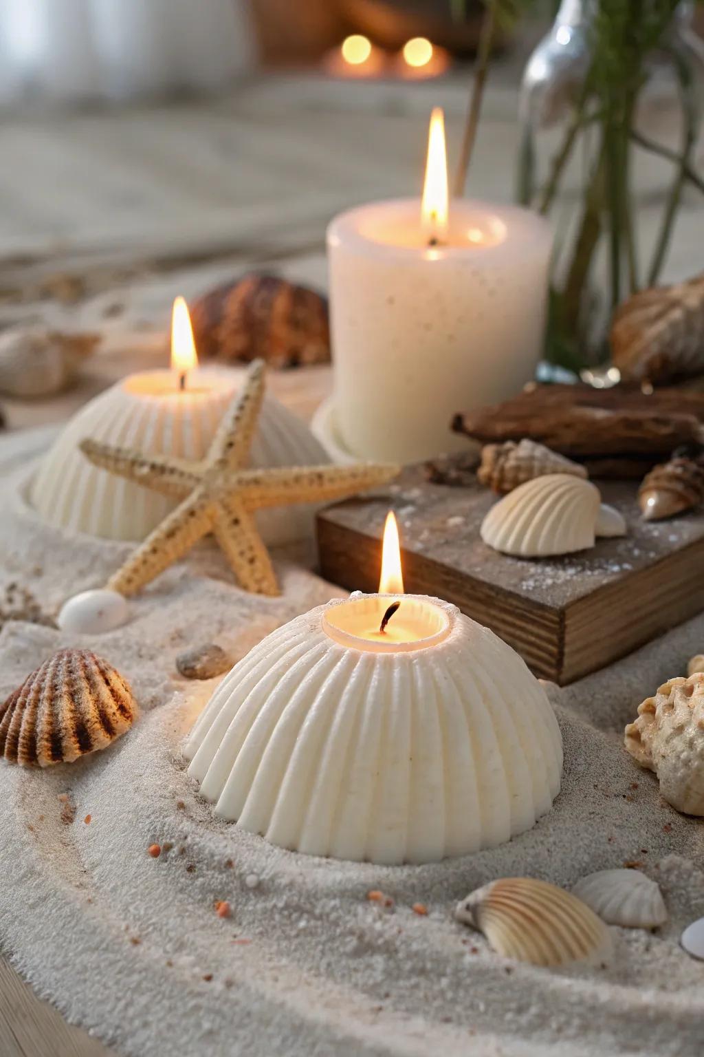 Seashell lights emit a warm glow and a hint of the ocean indoors.