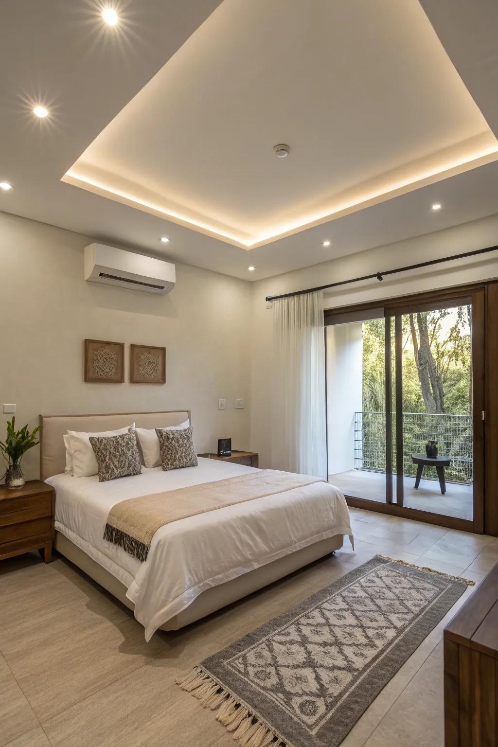 Recessed lights allow for a sleek, minimalist vibe.