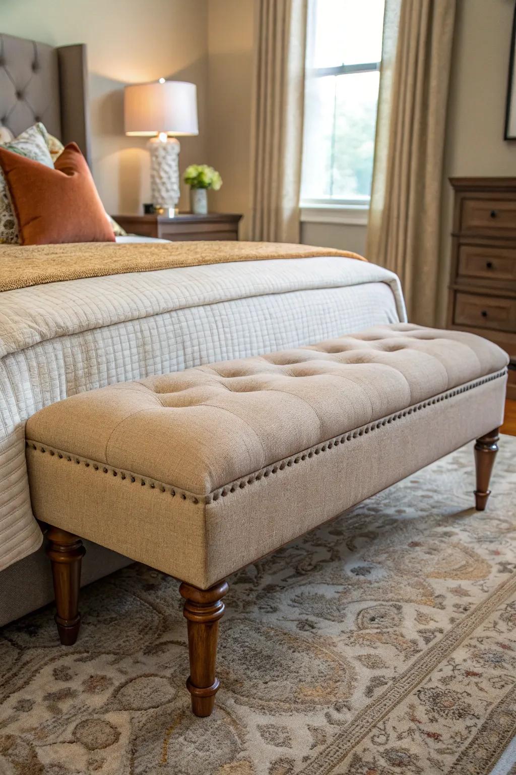Upholstered benches offer comfort and luxury to your space.
