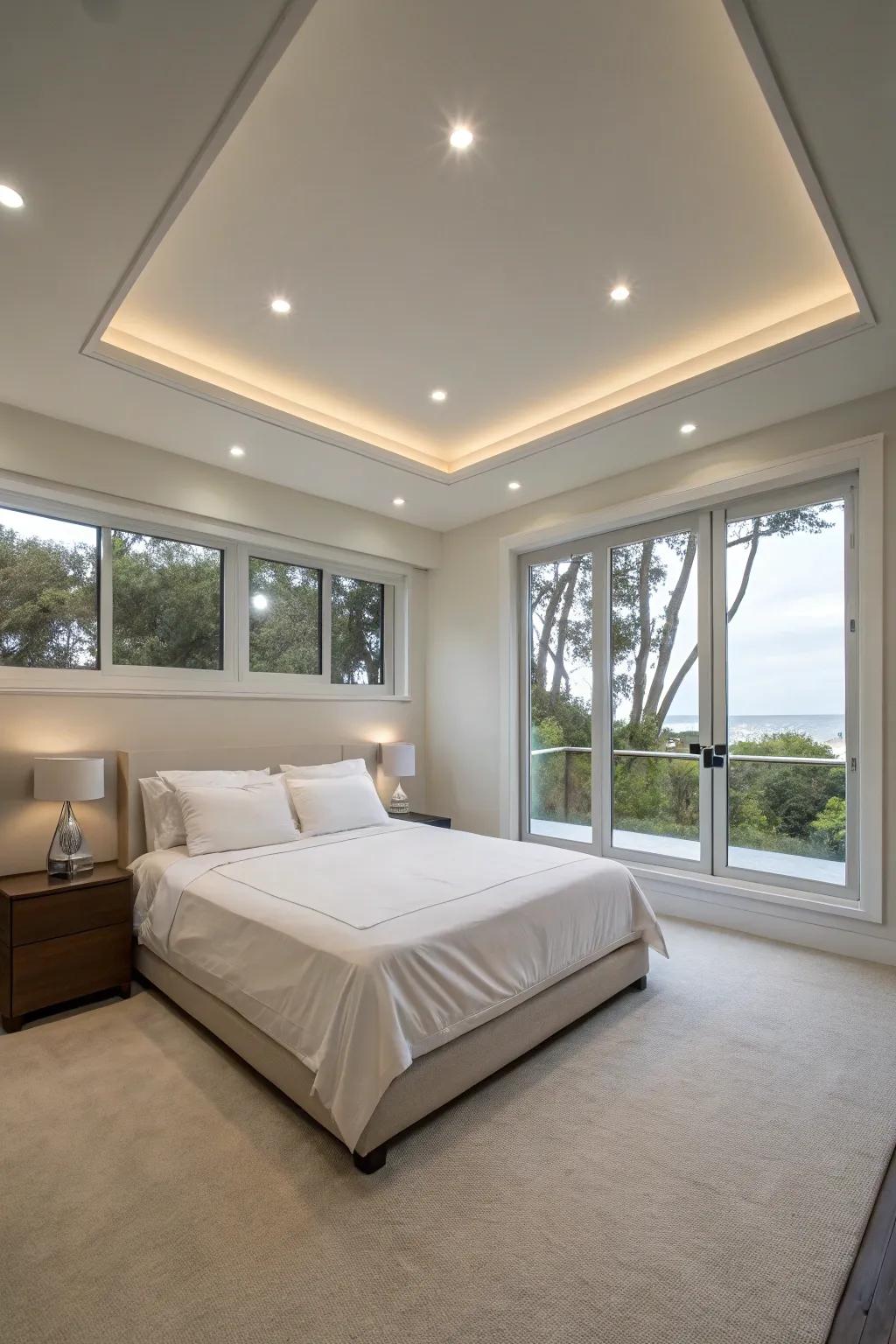 Recessed lights offer a minimalist solution for modern bedrooms.