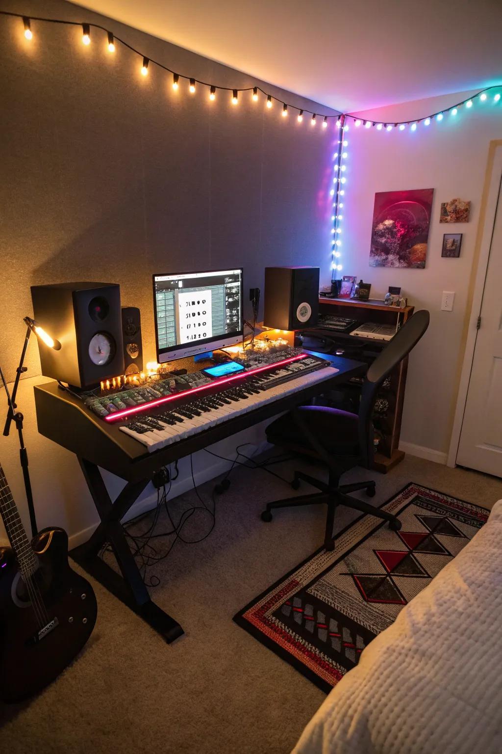 Use soft lighting to create the perfect vibe for music creation.