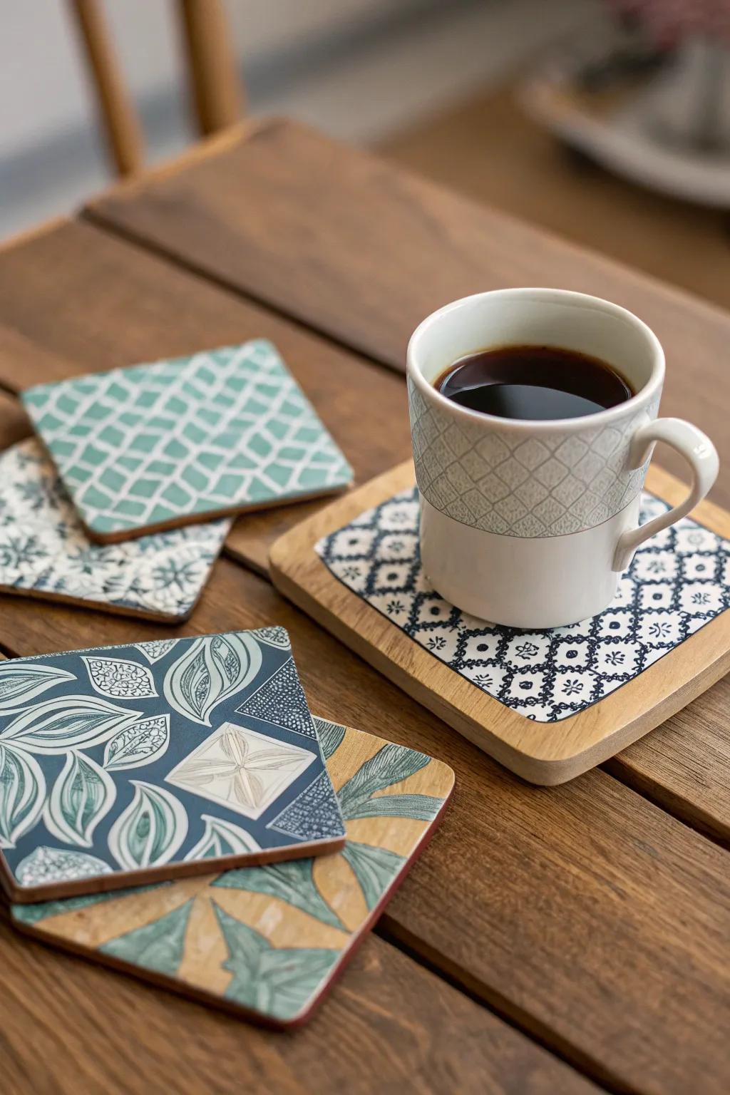 Unique drink mats contribute flair to any table setting while offering surface protection.