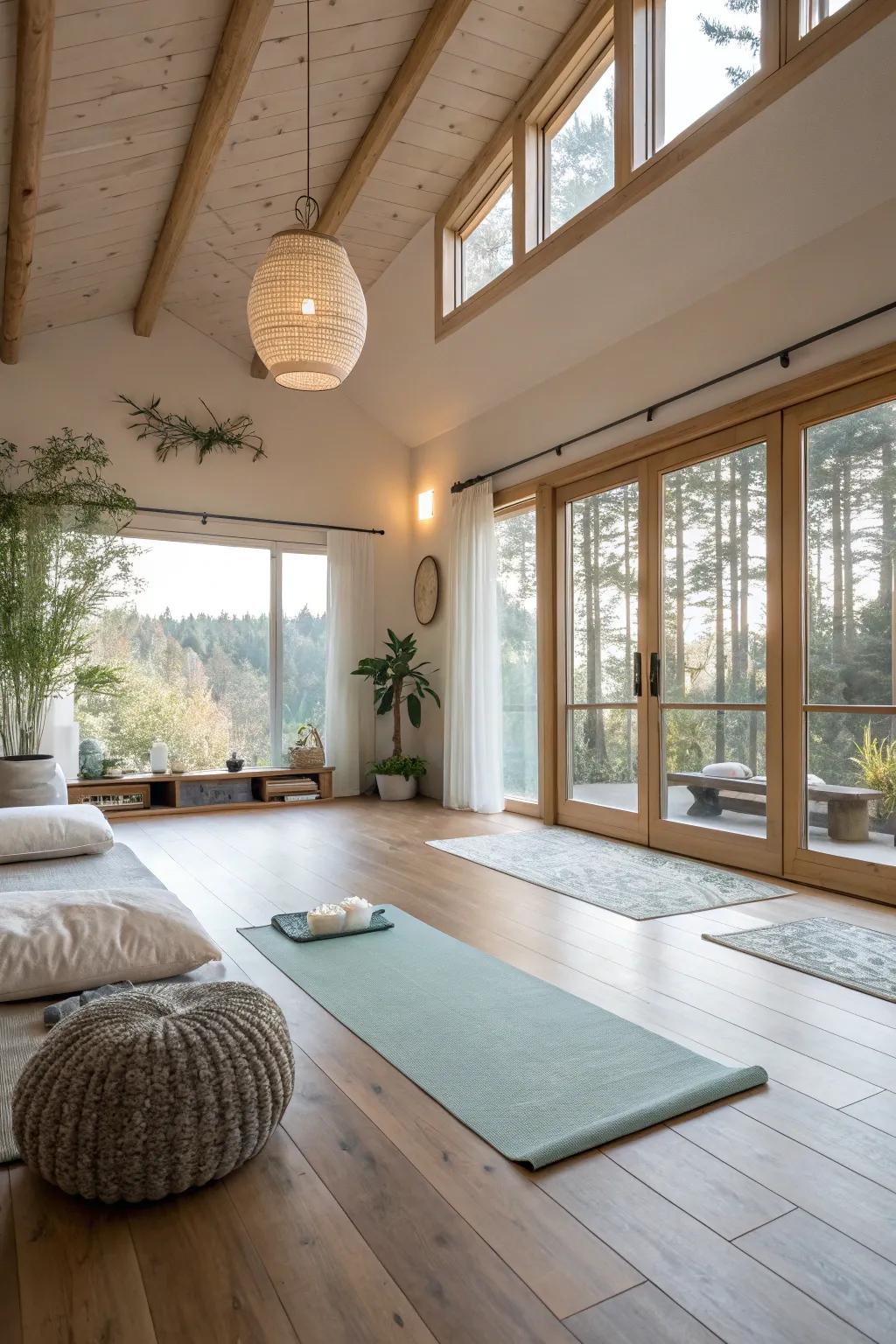 Wood flooring adds elegance and warmth to your workout space.