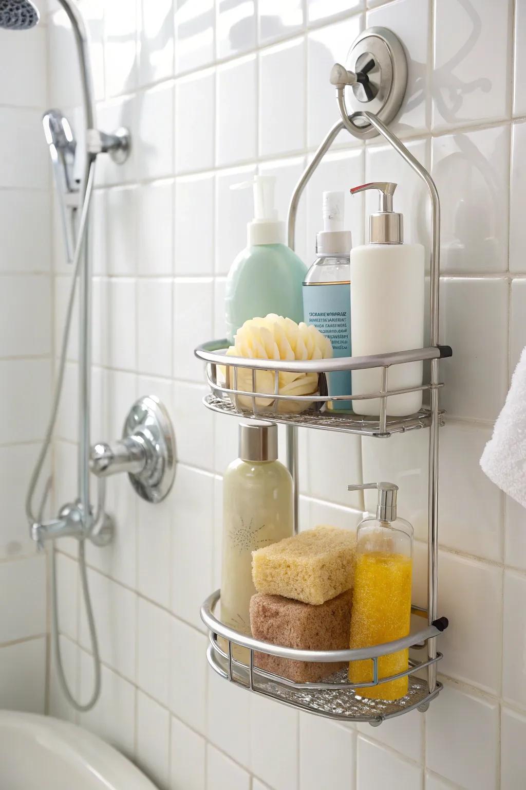 Benefit from easy installation with a suction cup shower organizer, perfect for rental units.