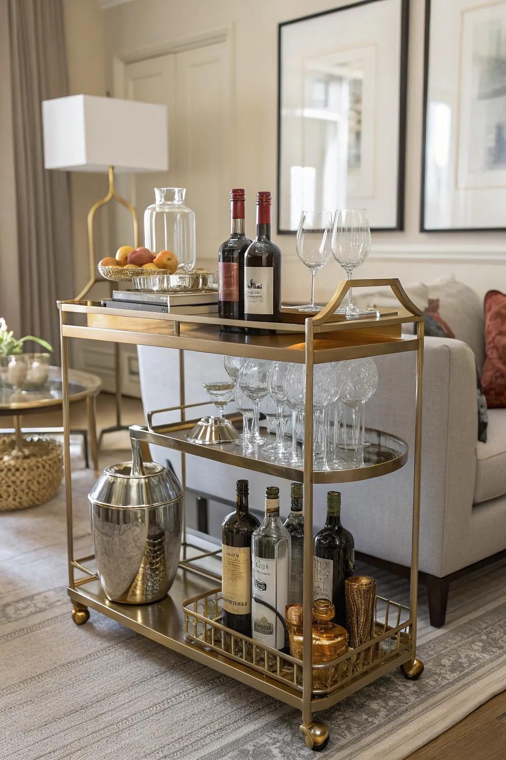 Keep the party moving with a mobile beverage cart.