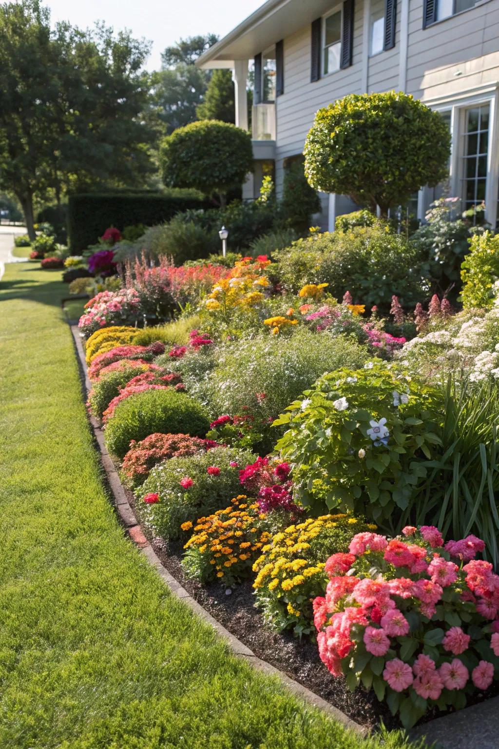 Enhance your front yard with vibrant flower beds.