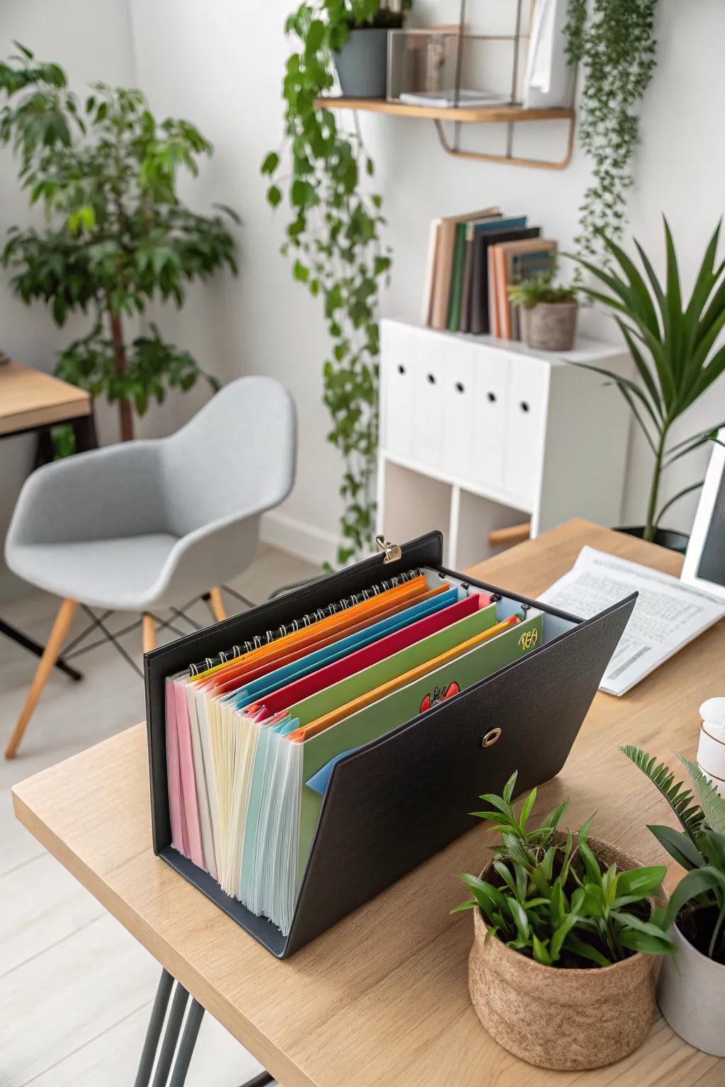 Sorting files by color makes organizing bills a breeze.
