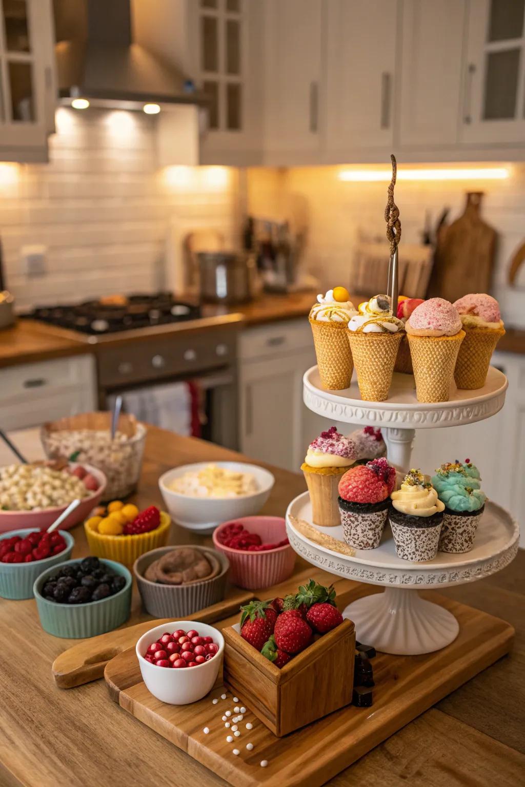 A custom dessert station allows guests to create their tasty masterpieces.