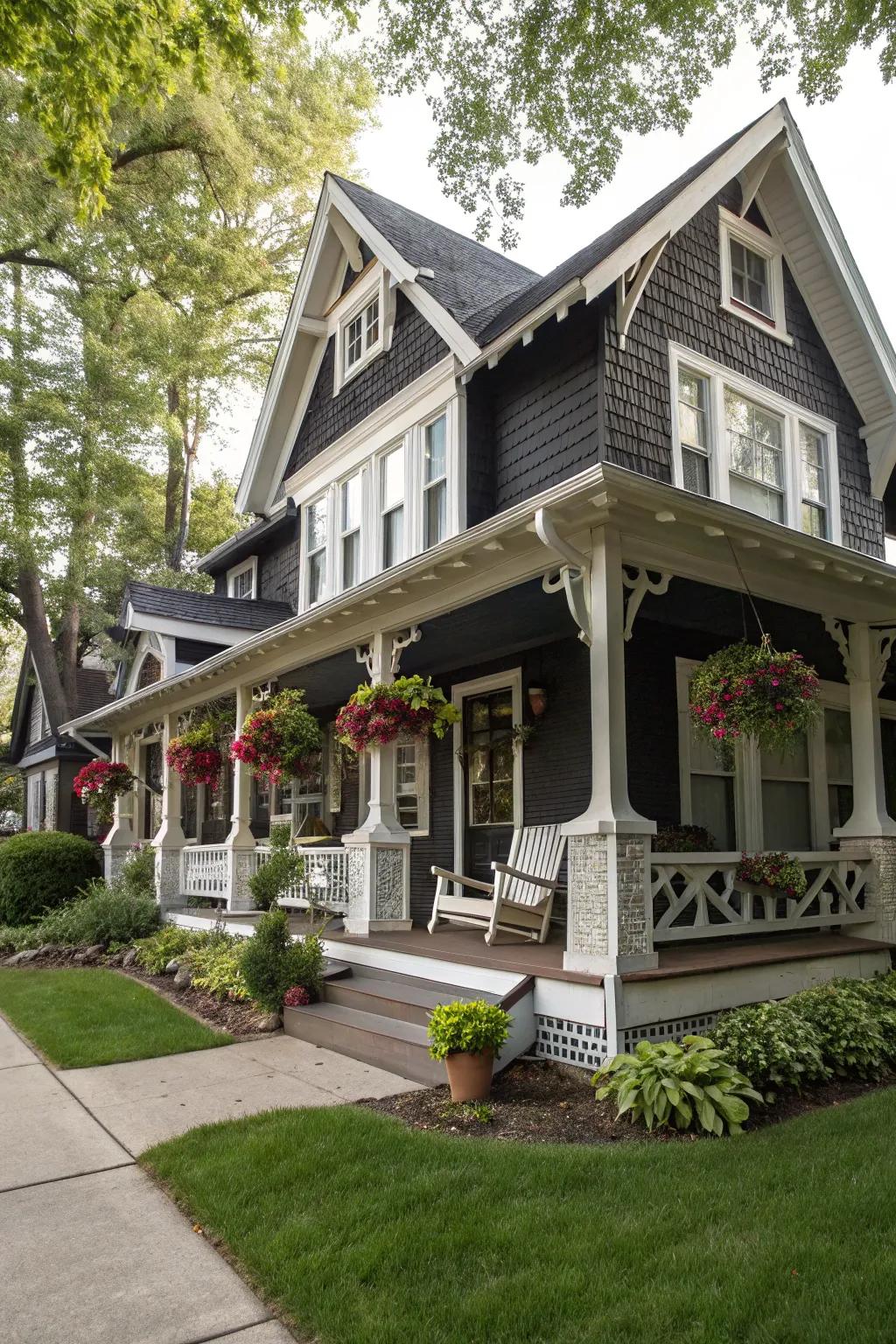 An inviting craftsman home featuring elaborate woodwork and a welcoming veranda.