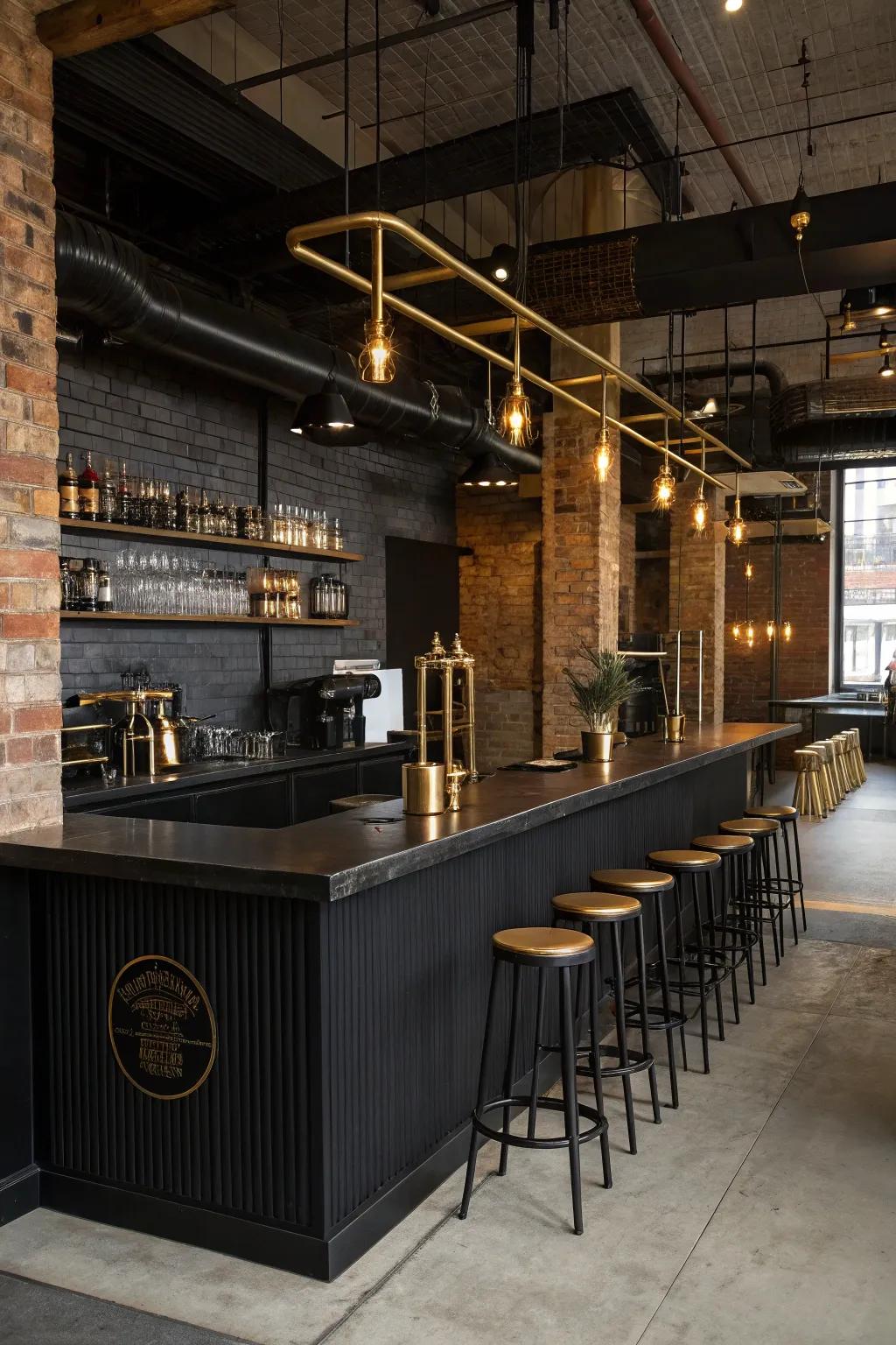 Urban chic with bronze details in an onyx coffee station