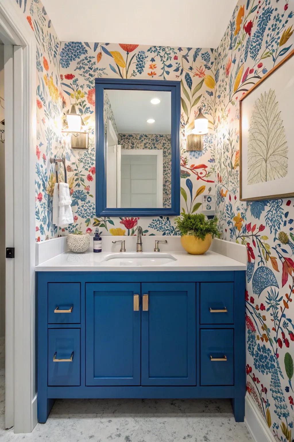 Cerulean makes a striking declaration against a playful backdrop.