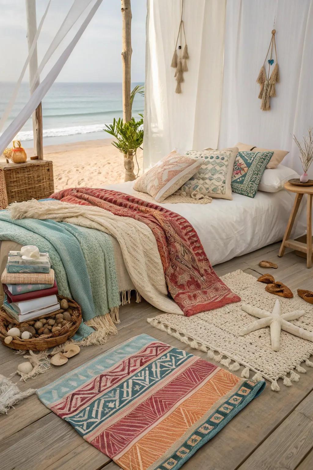 Layered fabrics introduce warmth and dimension to your bedroom.