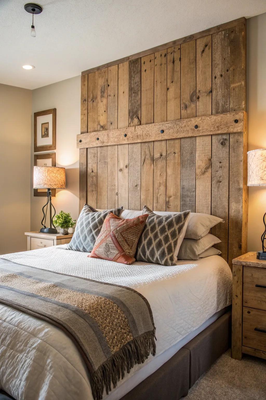 Reclaimed wood creates a delightful and sustainable headboard.