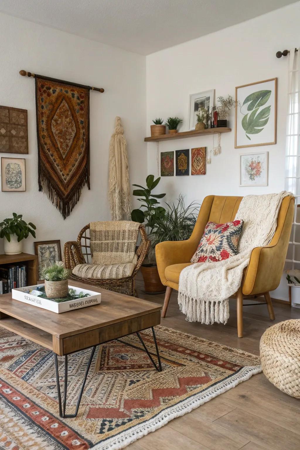 Unique furniture produces a room brimming with character and charm.