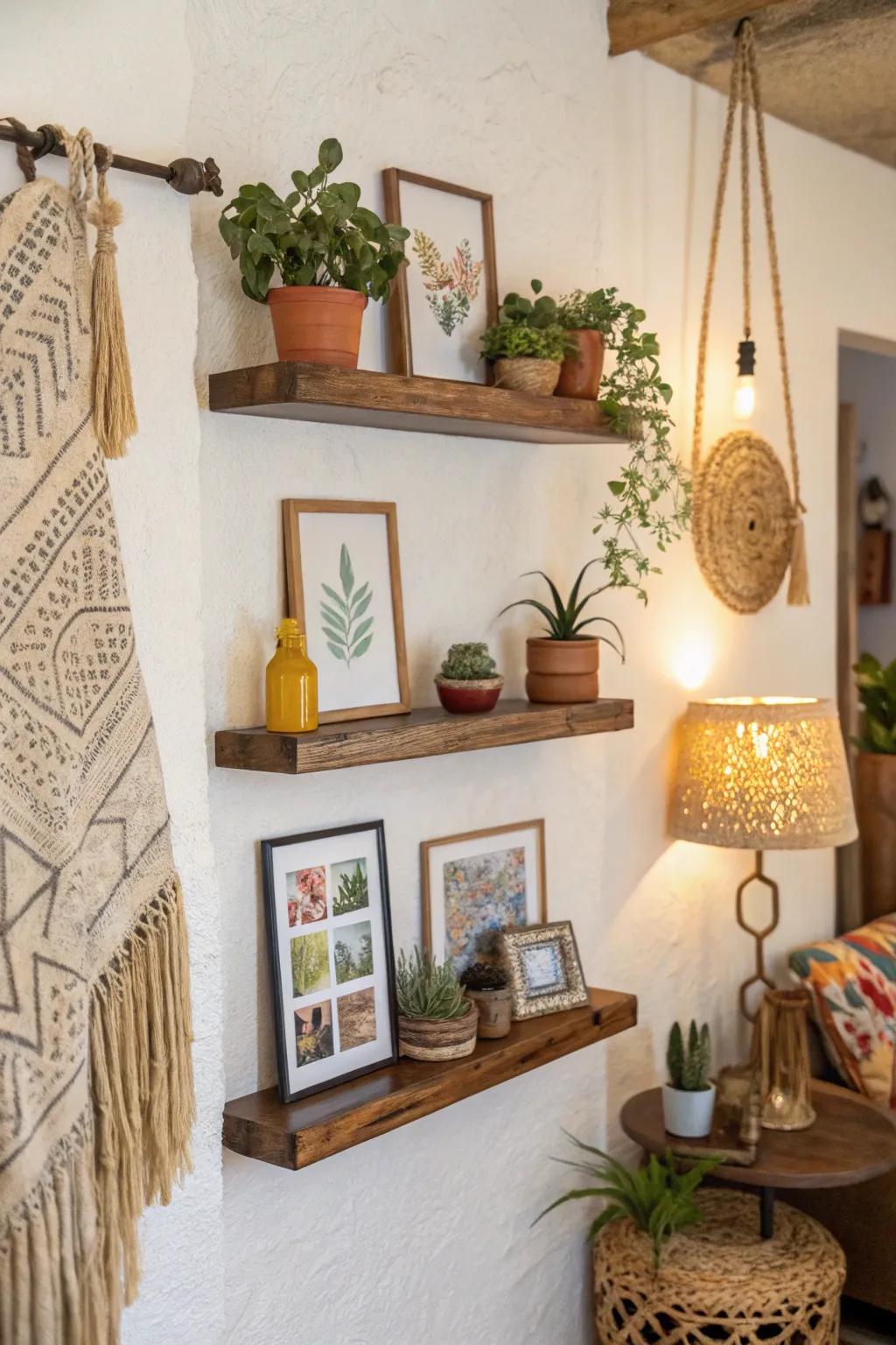 Wall-mounted shelves introduce sophistication and practicality to any wall.