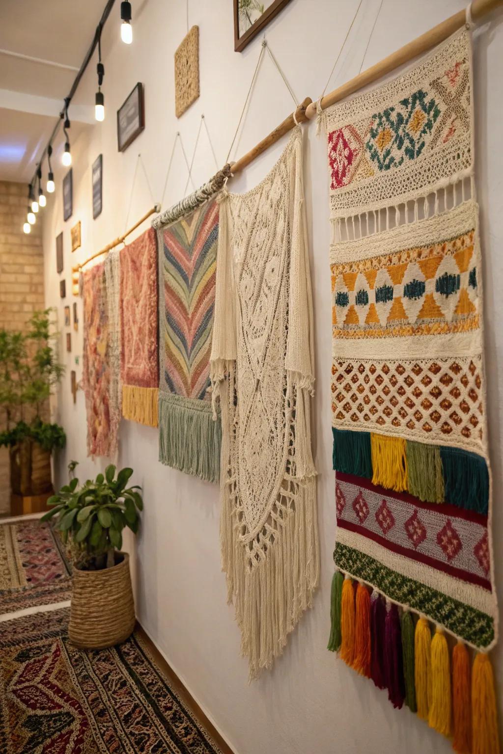 Layered textiles create a warm, bohemian ambiance.