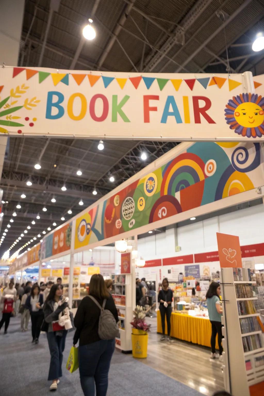 Vibrant signs and banners injecting energy into the book fair.