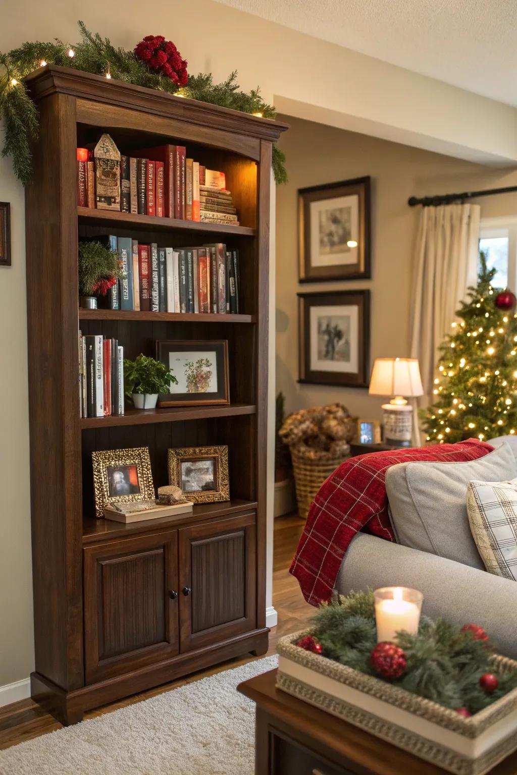 Incorporate your bookshelf into the living room to cultivate a cozy ambiance.