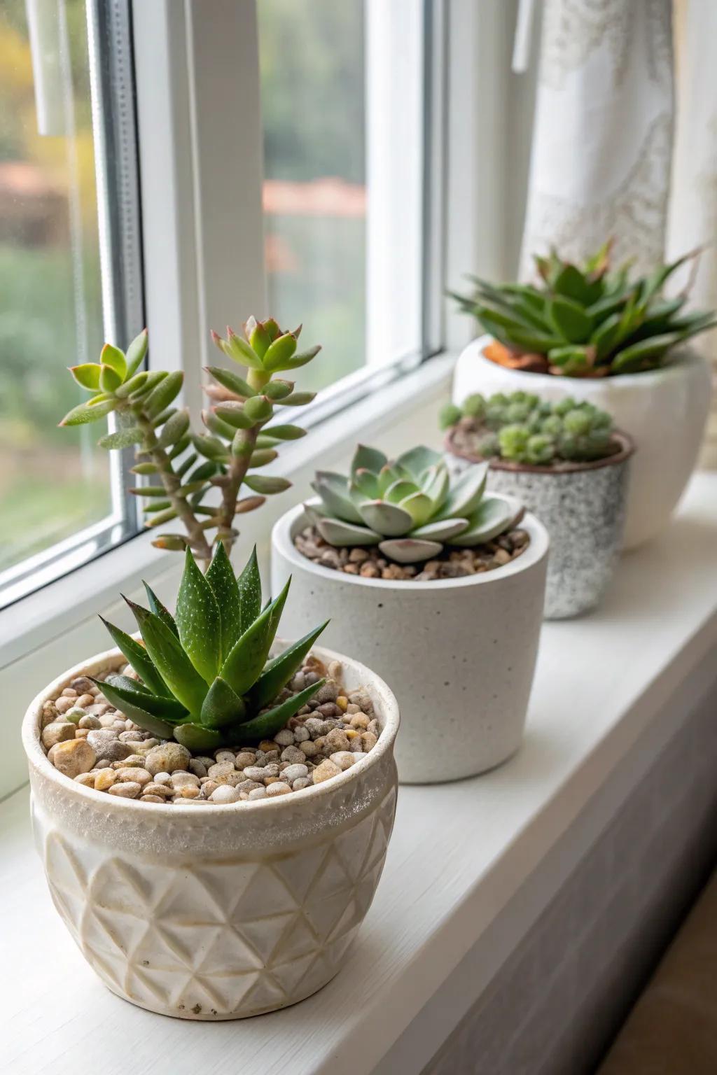 Succulent arrangements provide a hint of verdant sophistication.