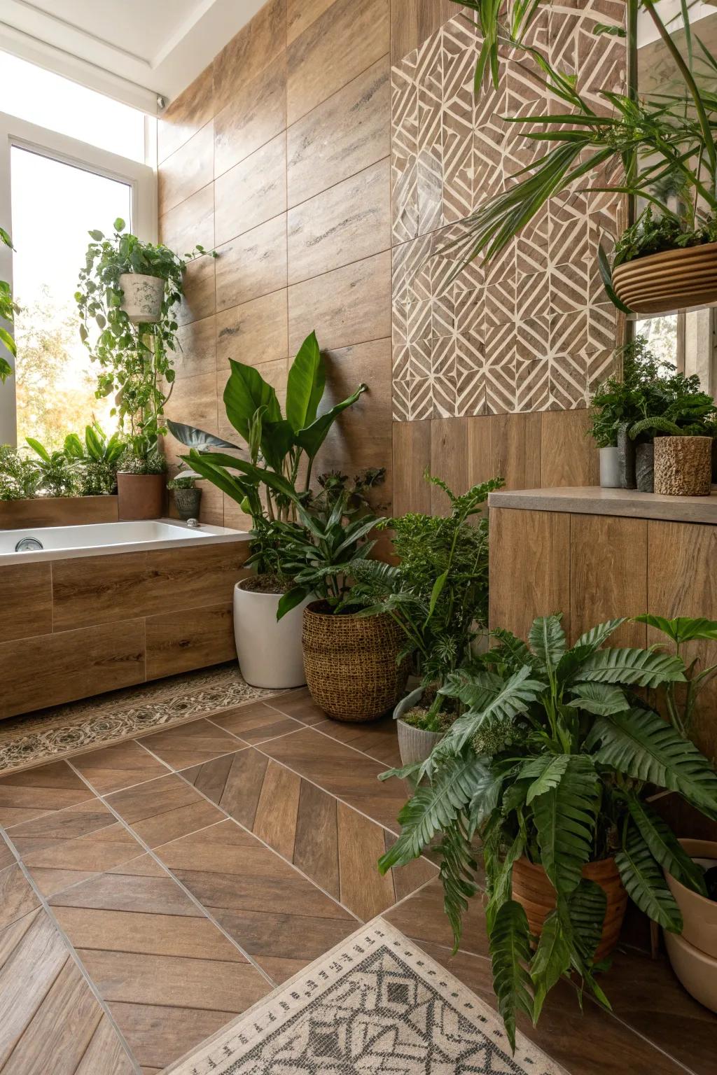 Welcome nature indoors with wood-look tiles.
