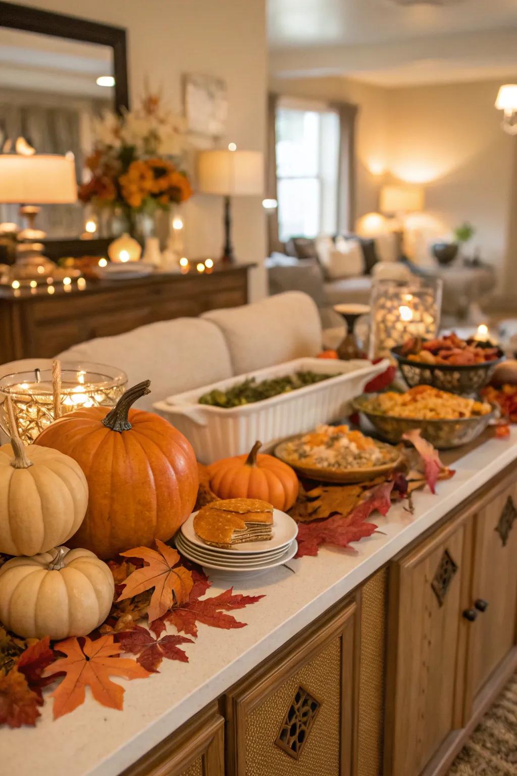 Thematic seasonal accents capture the spirit of the season on your buffet table.