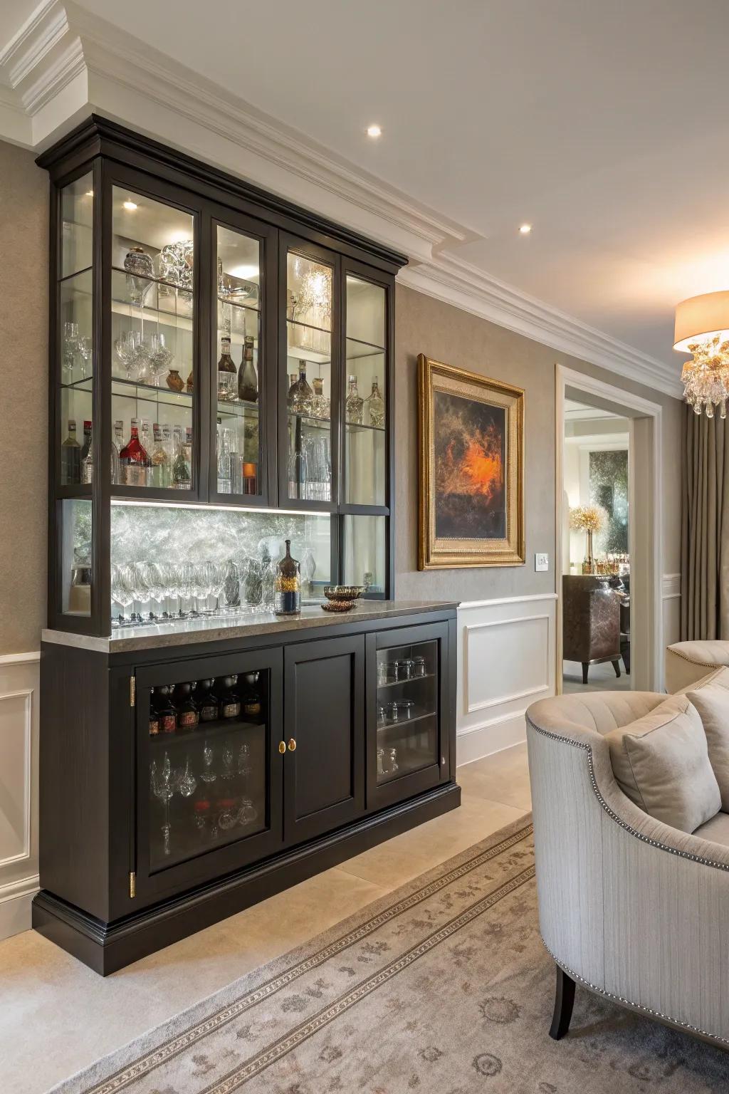 Glass-panel units add beauty and elegance to any home bar.