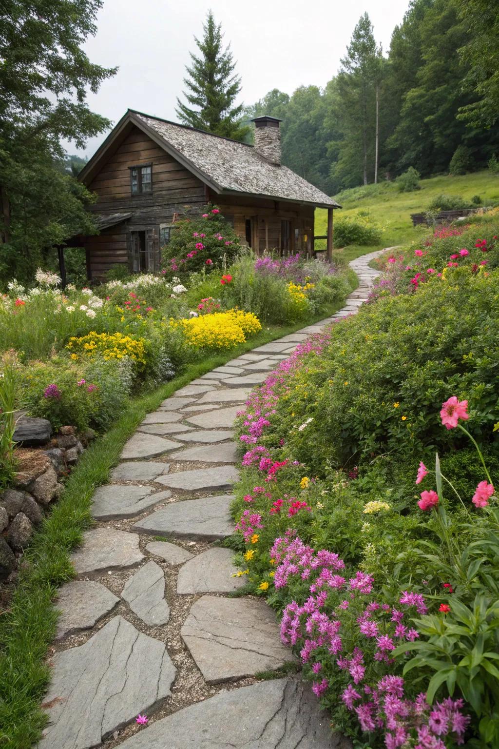 Stone walkways lend rustic beauty and direct guests through your garden.