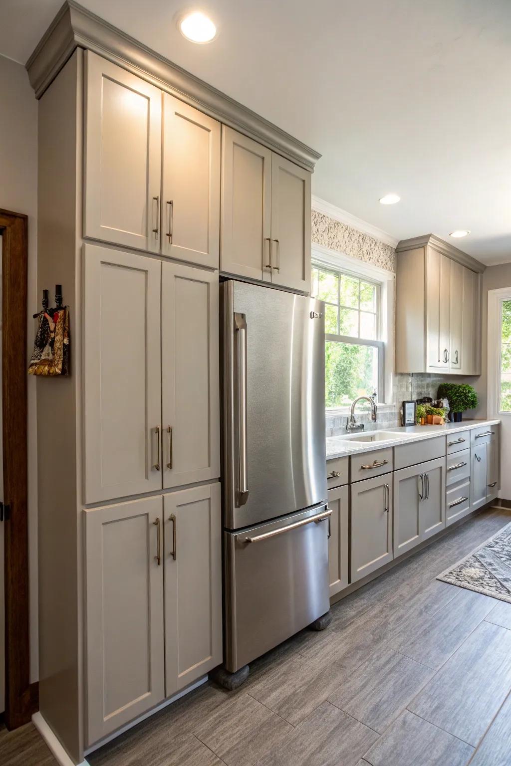 Enlarged cabinetry makes for a smooth and cohesive kitchen design.