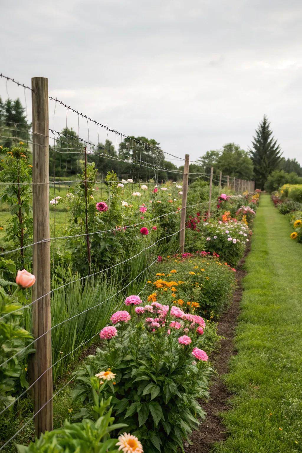 Wire fence enriching a vibrant garden
