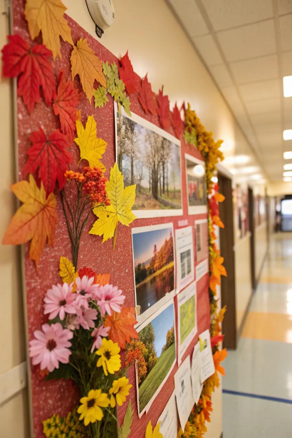 A seasonal bulletin board displaying cheerful designs.