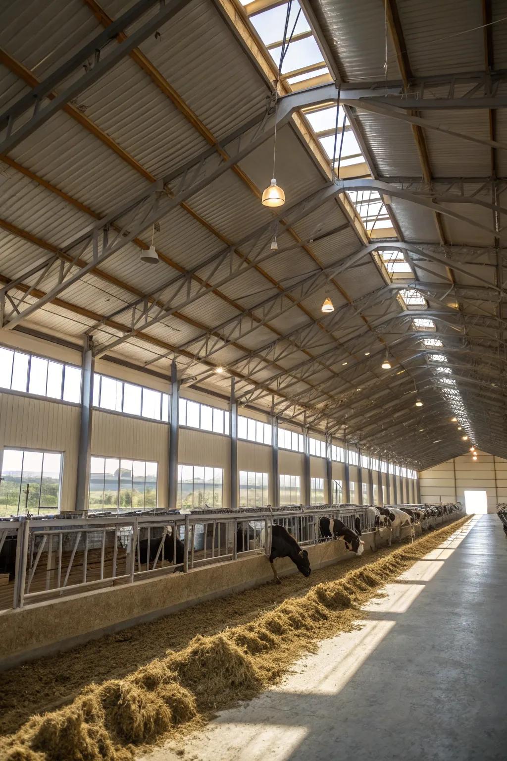 A well-ventilated calf barn, which ensures good air flow.