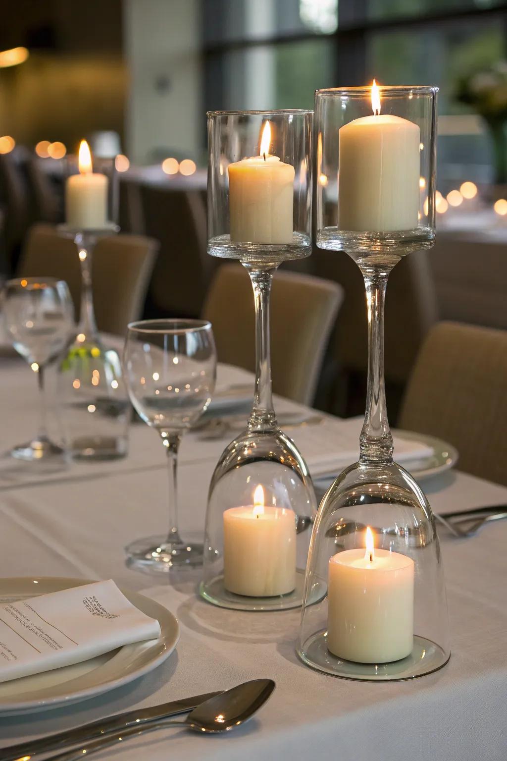 Glass holders add elegance and reflect candlelight beautifully.