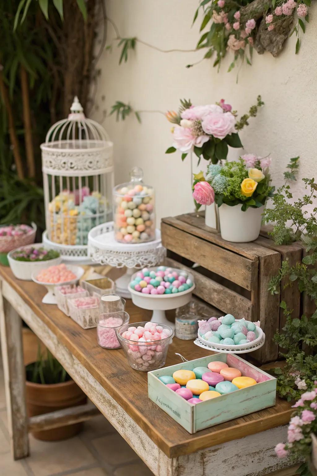 A garden-inspired candy bar, bursting with charm and sweetness.