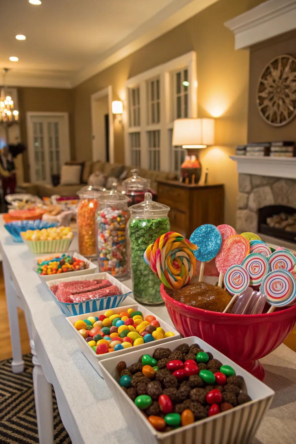 A sweet table overflowing with a delightful variety of treats