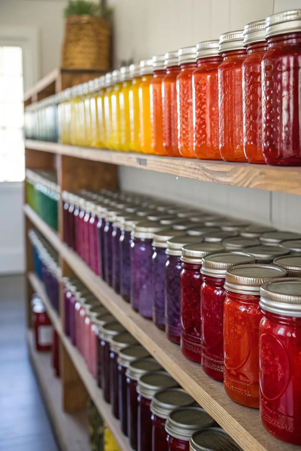 Inject a hint of color into your cooking area utilizing color-coordinated canning jars.