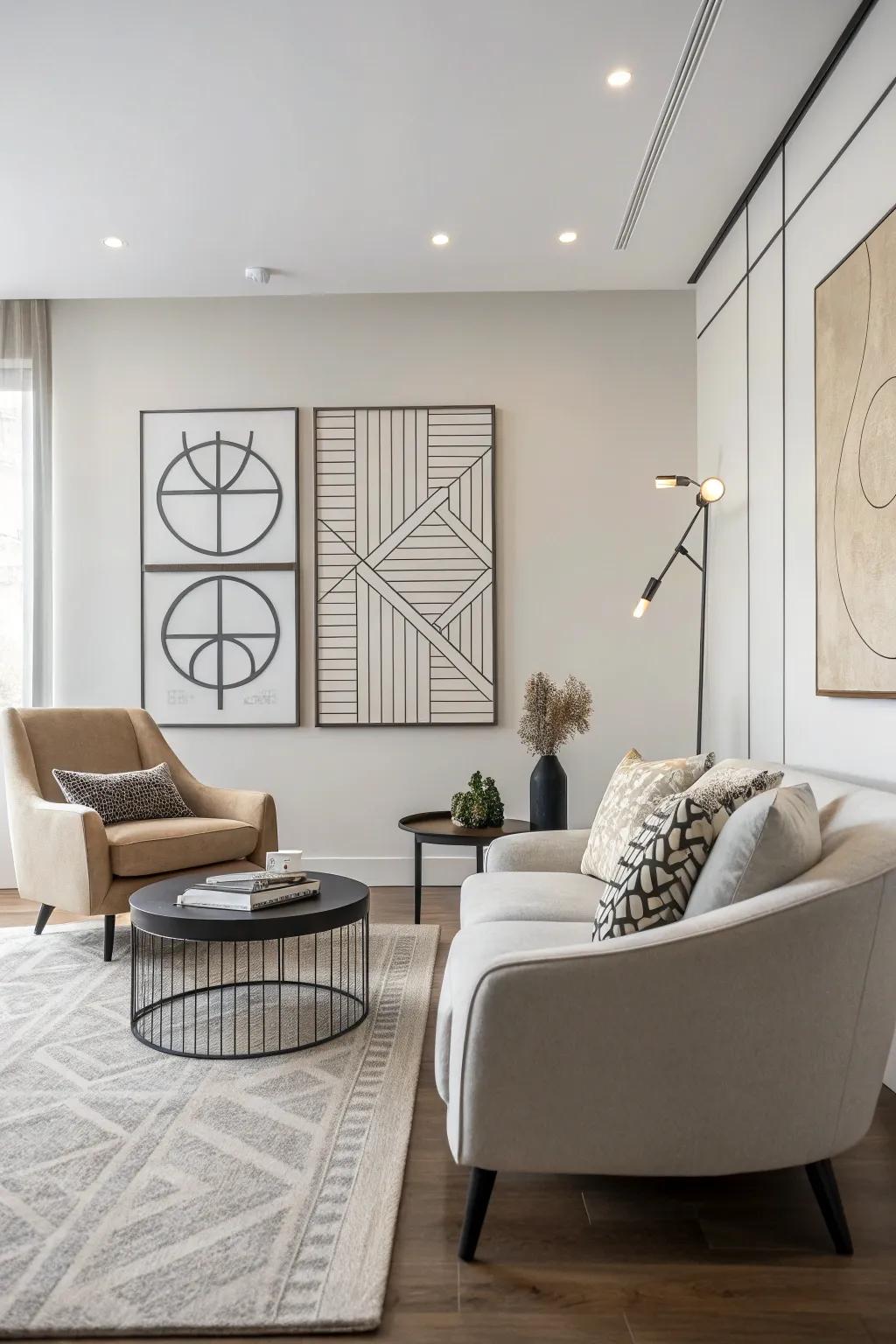 Minimalistic artwork enhances elegance with simplicity.