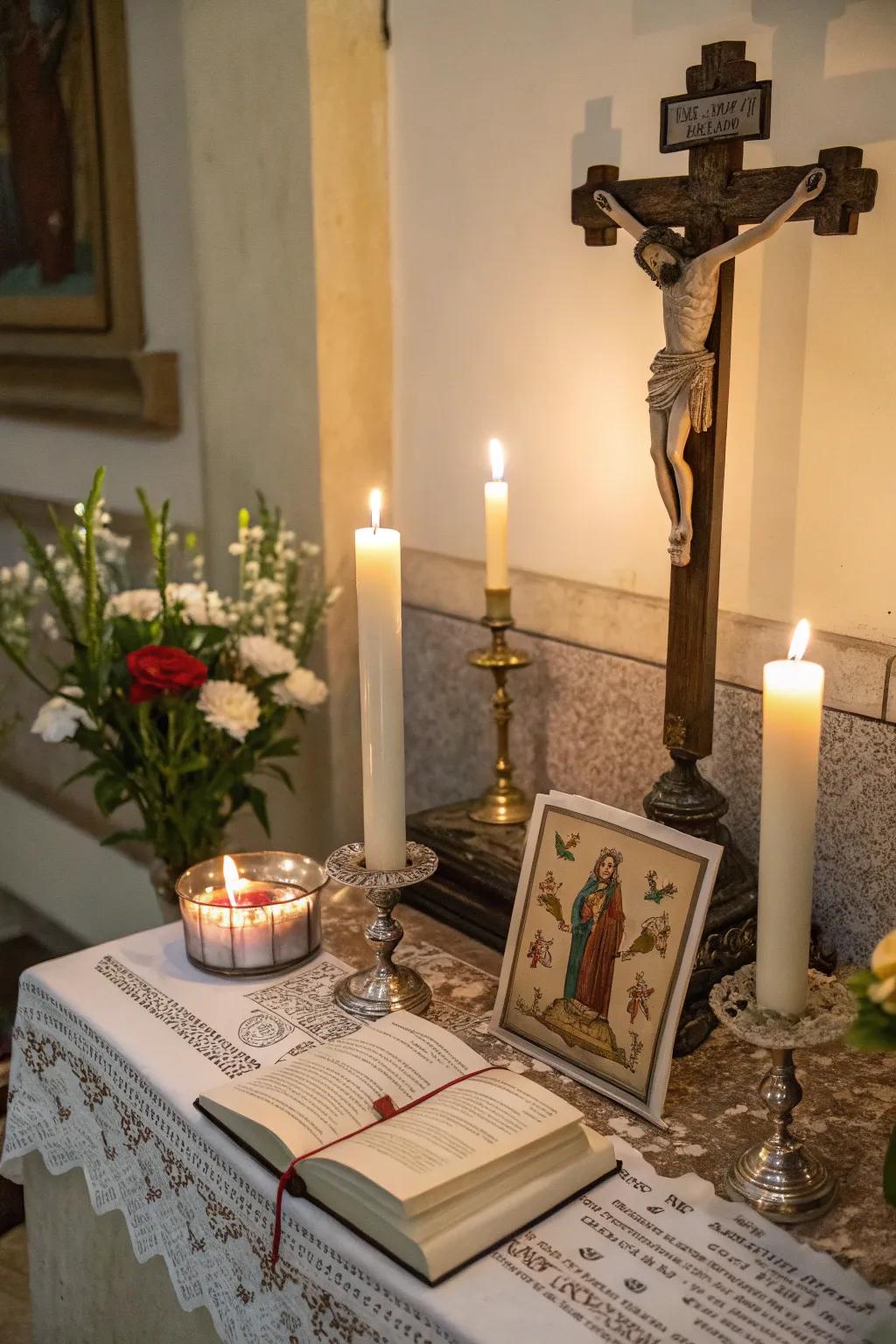 The delicate flicker of flames introduces peace and serenity to prayer time.